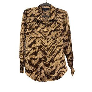 Jones New York Signature Womens Large Button-Up Shirt Brown Black Animal Print 2
